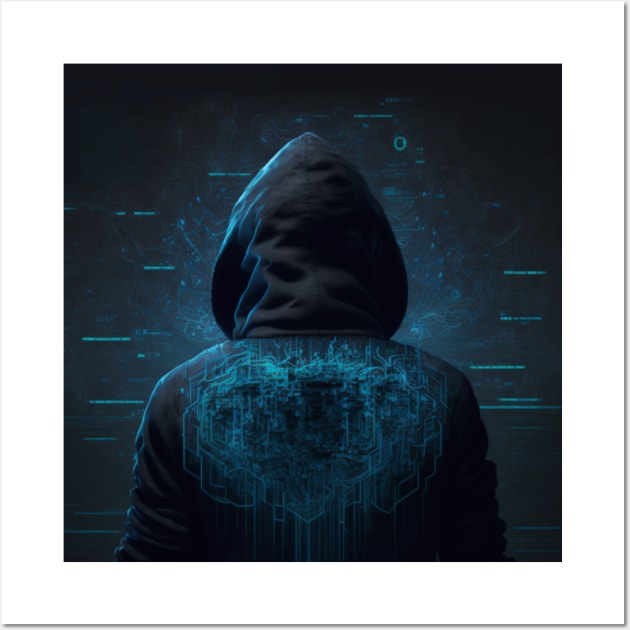 The hacker of the future in blue seen from behind Wall Art by KK-Royal